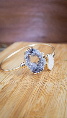 Pulseira Folheada a Ouro – Selenita e Geodo de Ágata