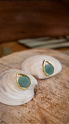 Brinco Folheado a Ouro - Quartzo Verde – Gota