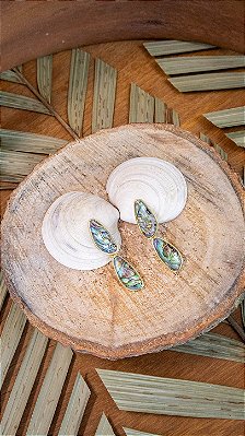 Brinco Folheado a Ouro com Abalone – Gota Dupla Orgânica
