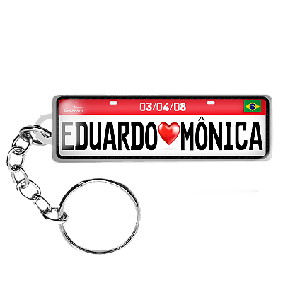 CHAVEIRO MINI PLACA VERMELHO DIA DOS NAMORADOS CASAL PERSONALIZADO