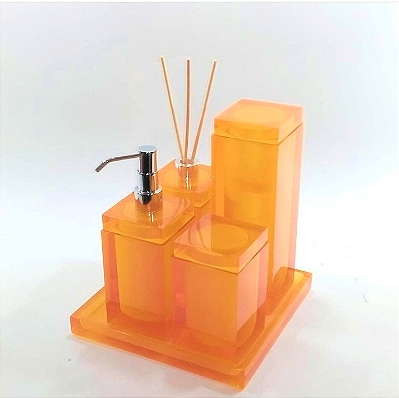 conjunto 4 potes com bandeja em resina de poliester
