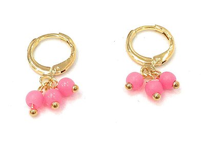 BRINCO OURO ARGOLINHA COM MIÇANGA PINK
