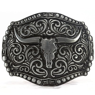 Fivela Country Longhorn 007 - Prata Preto