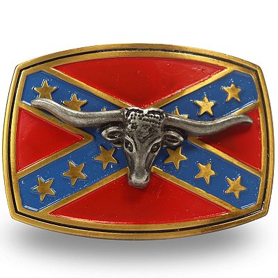 Fivela Country Longhorn 047 8x6 - Vermelho Azul