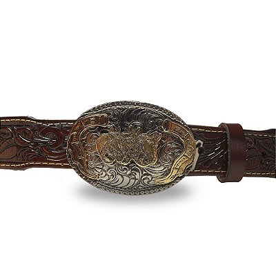 Fivela Country Três Cavalos 051 7x6 - Prata Dourado