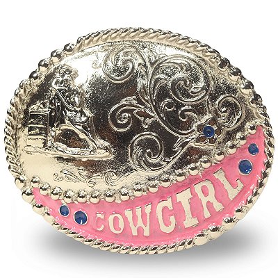 Fivela Country Cowgirl 058 10x8 - Rosa Prata