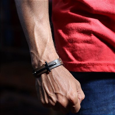 Pulseira de Couro Cruz 003 - Café
