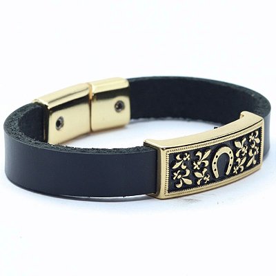 Pulseira de Couro Ferradura 002 - Preto
