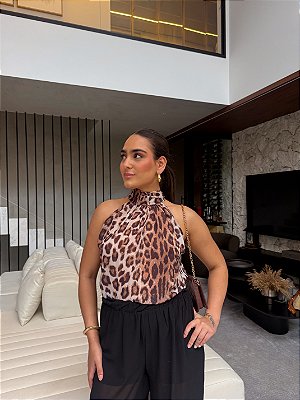BLUSA FRENTE ÚNICA COM CHALÉ NAS COSTAS LEOPARDO
