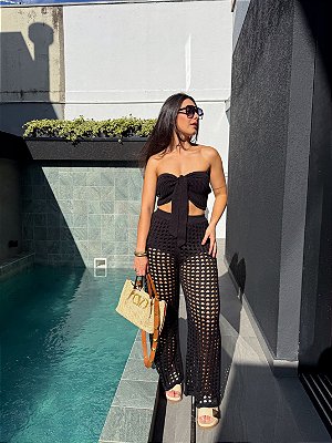 CONJUNTO DE CALÇA E CROPPED TRICÔ DUNNY