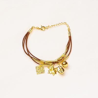 Pulseira Folhinhas e Sementes - Fio Encerado 4 Fios