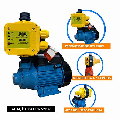 Pressurizador Bomba Periferica 1cv SOWSHOP Com Pressostato Bivolt 110/220V