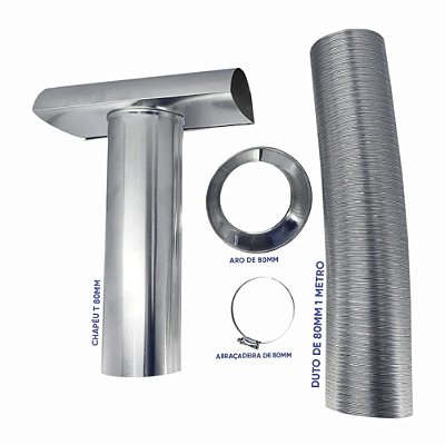 Conjunto Exaustão De 80mm De 1 Metro Com Chapéu
