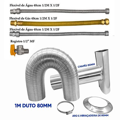 Conjunto Exaustão De 80mm De 1 Metro Com Chapéu Com Kit Ligação 40cm