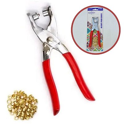 Alicate Aplicador de Ilhós Pressão + 100 Ilhoes Dourados