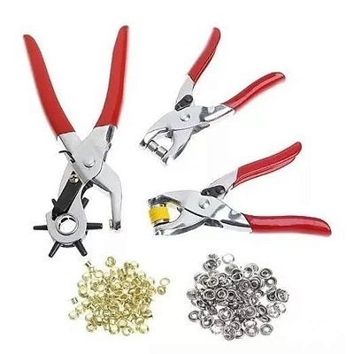 Kit 3 Alicates Vazar Furar Aplicar Ilhós e Botão de Pressão