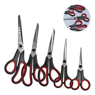 Kit 5 Tesoura Cabo Emborrachado Corta Tecido Papel Uso Geral