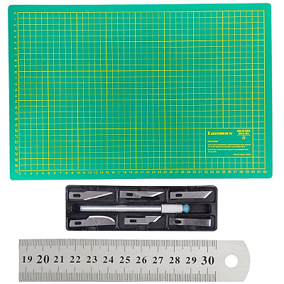 Base Corte A3 + Estilete Bisturi 6 Lâminas + Régua 30cm