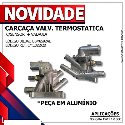 Carcaça aluminio válvula termostática Ford Ka 1.0 3 cilindros Cm5g9k478ga