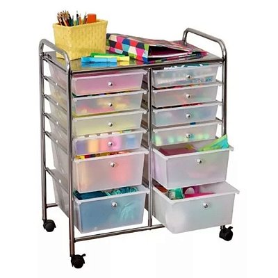 Carrinho Multiuso Organizador Em Aço C/ 12 Gavetas E Rodas C