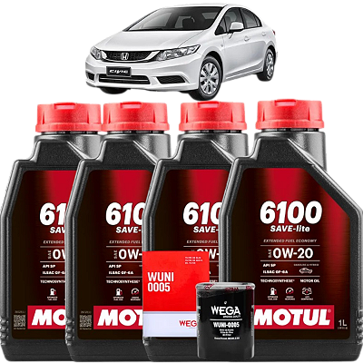 Kit 4l Óleo 0w20 6100 Motul + Filtro De Óleo Honda Civic Fit Hrv Wrv