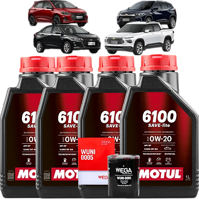 Kit 4l Óleo 0w20 6100 Motul + Filtro De Óleo Onix Tracker Montana Prisma