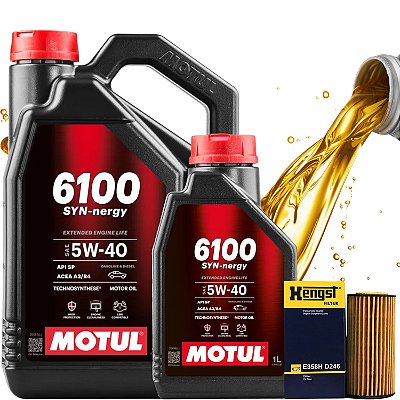 Kit Troca de Óleo 5L Motul 5W40 A3 A4 Q3 Jetta Golf Tiguan Passat Filtro de Óleo Hengst (REFIL)