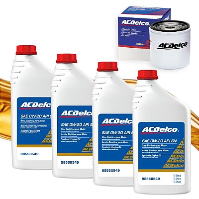 Kit 4 Óleos 0w20 + Filtro Onix Prisma Spin Cobalt Montana GM