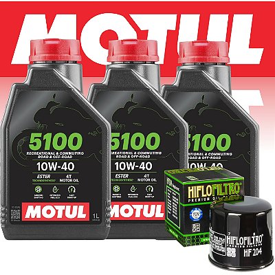 Kit 3 Oleo Motul 5100 10w40 Filtro Hf204 Mt03 Mt07 Mt09 Xj6 HF204