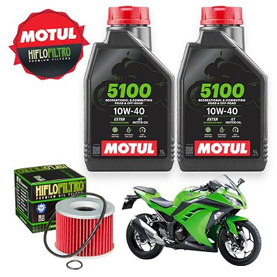 Kit 2 Óleo Motul 5100 10w40 Filtro Hiflo Ninja 250 Com Anel HF401