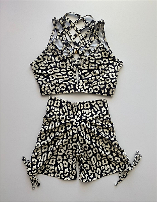 Conjunto Power Oncinha Preto e Bege