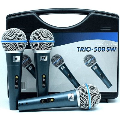 Kit com 3 Microfone Com Fio Dinâmico TRIO-50B SW - TSI