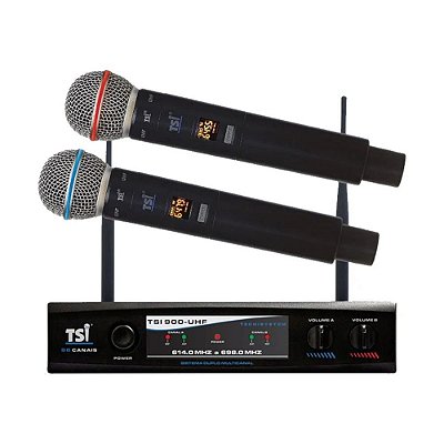 Microfone de Mão Duplo Sem Fio 96 Canais TSI-900-UHF - TSI