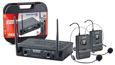 Microfone Headset Sem Fio Duplo UHF DVS100 DH 16 Canais - VOKAL
