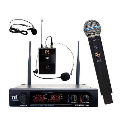 Microfone Sem Fio Bastão Headset Lapela UHF 96 Canais 1200 CLI - TSI