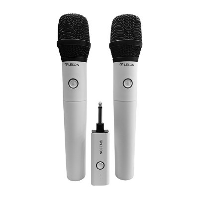Microfone Duplo De Mão Sem Fio Ar200 Branco - Leson