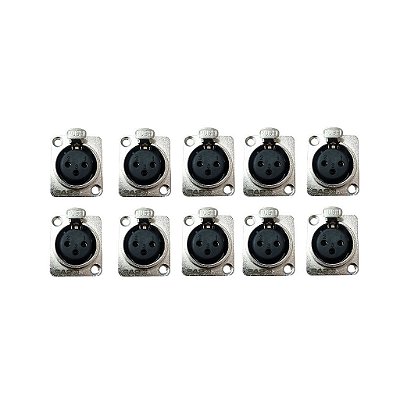 Kit 10 Conectores XLR Fêmea Painel SA2X - SANTO ANGELO