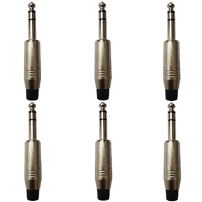 Kit 6 Conectores P10 Macho Estéreo Linha PLG SA2X - SANTO ANGELO