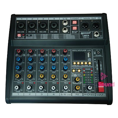 Mesa de Som Analógica Com Interface de Áudio 6 Canais LMC6 - LEXSEN