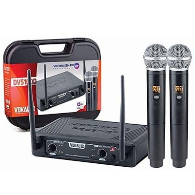 Microfone Sem Fio Duplo de Mão DVS100DM - VOKAL