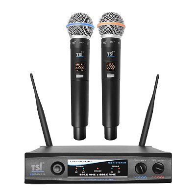 Microfone Profissional Duplo de Mão Sem Fio 900-UHF - TSI