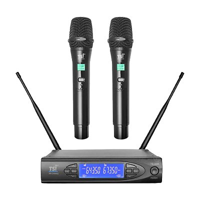 Microfone Profissional Duplo de Mão Sem Fio 8299-UHF - TSI