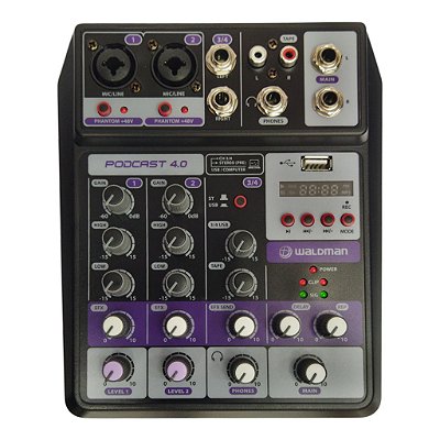 Mesa De Som 4 Canais Com Interface Podcast 4.0 - Waldman