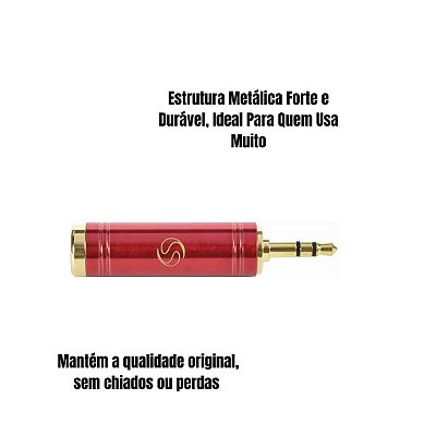Plug Adaptador P2 / P10 Estereo Ouro Vermelho