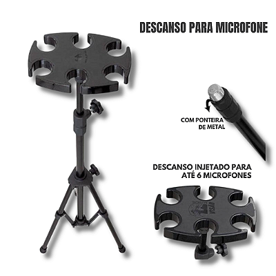 DESCANSO PARA 6 MICROFONES BASE INJETADA MDEM-02BK VISÃO