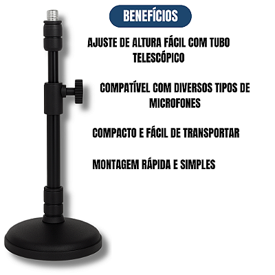 PEDESTAL DE MESA COM TUBO TELESCOPICO PQ PRETO MPS2BK VISÃO