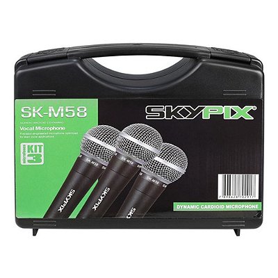 Kit 3 Microfones Vocal Dinâmico com Maleta SK-M58 - SKYPIX