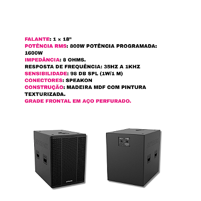 SUBWOOFER PASSIVO VSS118 VERSA RED C/1 FALANTE DE 18 POL ATTACK