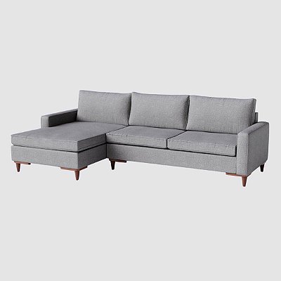 Sofá Living Fixo Chaise Viena 2,70m em Linho Cinza Médio