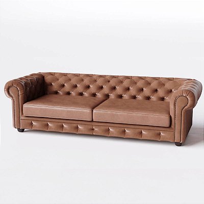 Sofá Living Fixo Chesterfield em Corino Marrom 2,60m